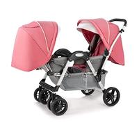 Passeggino doppio for gemelli - Passeggino gemellare compatto e accogliente, passeggino pieghevole for gemelli, tettuccio oversize, passeggino doppio con seduta doppia(Roze)