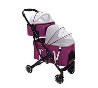 Passeggino doppio per 2 cani e gatti 2 in 1 Passeggino per cani rimovibile a due strati Passeggino pieghevole per gatti da viaggio Ammortizzatore Carrozzina di lusso Tettuccio regolabile (Blu) (Viol