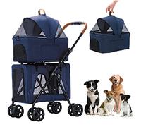 Passeggino doppio per animali domestici con trasportino staccabile, passeggino pieghevole per cani 3 in 1 per 2 cani e gatti, passeggino per animali domestici con grande capacità di carico per vi