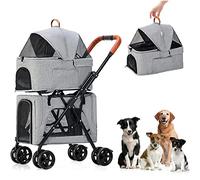 Passeggino doppio per animali domestici con trasportino staccabile, passeggino pieghevole per cani 3 in 1 per 2 cani e gatti, passeggino per animali domestici con grande capacità di carico per vi
