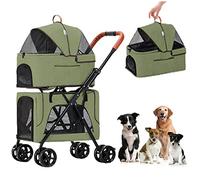 Passeggino doppio per animali domestici con trasportino staccabile, passeggino pieghevole per cani 3 in 1 per 2 cani e gatti, passeggino per animali domestici con grande capacità di carico per vi
