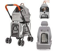 Passeggino Doppio per Animali Domestici per 2 Cani di Piccola Taglia Gatti, Trasportino da Viaggio Pieghevole per Animali Domestici 3 in 1 con Trasportino Staccabile, Carrello per Animali Domesti