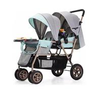 Passeggino doppio per bambino, facile da piegare e trasportare, leggero per gemelli con bracciolo, sedili multiposizione reversibili e reclinabili (colore: verde)