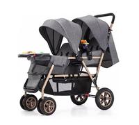 Passeggino doppio per bambino, facile da piegare e trasportare, leggero per gemelli con bracciolo, sedili multiposizione reversibili e reclinabili (colore: grigio)
