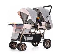 Passeggino doppio per bambino, facile da piegare e trasportare, leggero per gemelli con bracciolo, sedili multiposizione reversibili e reclinabili (colore: Pink)