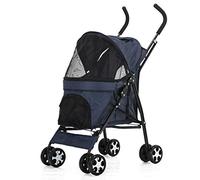 Passeggino doppio per cani Carrello per animali da esterno Trasportino per cani Gatti Passeggino per animali domestici Tessuto Oxford blu Tubo in acciaio Ad alta intensità 4 ruote Passeggino da viag