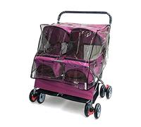 Passeggino doppio per cani di taglia media e piccola, di alta qualità, per cani, gatti e altro ancora, passeggino pieghevole da viaggio con copertura antipioggia (rosso rosa)