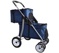 Passeggino Doppio per Cani e Gatti a 4 Ruote - Jogger Trolley da Viaggio per Passeggino per Animali Domestici a 2 Strati - Ottimo per Viaggi con Due o Più Animali Domestici,Blue