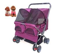 Passeggino doppio per cani e gatti di taglia media e piccola, pieghevole, a due posti, per animali domestici, perfetto per il viaggio degli animali domestici, supporta fino a 39,9 kg