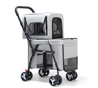 Passeggino Doppio Per Cani E Gatti, Passeggino Per Cani A Due Piani, Cuscino Del Sedile Rimovibile E Lavabile, Design Pieghevole Con Un Pulsante Che Consente Al Cane Di Entrare E Uscire Facilmente.