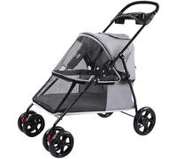 Passeggino doppio per cani Passeggino da viaggio per animali domestici Passeggino per cani gatti Resistente agli urti Trolley per cuccioli - Passeggino da viaggio per animali (Rosso) (Grigio)