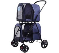 Passeggino doppio per cani Passeggino da viaggio per animali domestici Passeggino staccabile per cani e gatti Carrozzina con 4 ruote Portaoggetti staccabile Carico massimo 18 kg Passeggino da viaggi