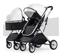 Passeggino doppio per gemelli, passeggino doppio per bambini, passeggino per gemelli affiancato, pieghevole doppio sedile tandem passeggino alto orizzontale pieghevole (bianco)