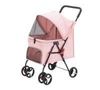 Passeggino for animali in metallo e tessuto Oxford | Viaggio all'aperto multicolore: cani e gatti pieghevoli a 4 ruote(Pink)