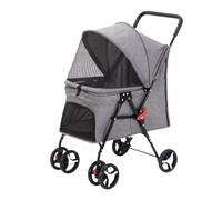 Passeggino for animali in metallo e tessuto Oxford | Viaggio all'aperto multicolore: cani e gatti pieghevoli a 4 ruote(Gray)