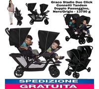 Passeggino fratellare gemellare lineare,Pieghevole Passeggino Tandem Nero Grigio