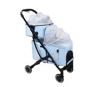 Passeggino gemellare con carrello da viaggio staccabile, design a doppio strato per più animali domestici, ideale per due gatti o cani