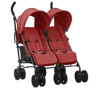 AX Passeggino Gemellare Rosso Ruote Cestino 76.5x79x105cm Pieghevole 4Pos 10239