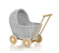 Passeggino in vimini per bambole - grigio