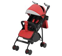 Passeggino leggero e compatto da 0 mesi a 4 anni, capacità di carico massima di 25 kg, passeggino pieghevole, schienale reclinabile, pieghevole automatico in 1 passo, baldacchino rosso