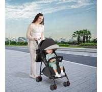 Passeggino leggero e compatto da 0 mesi a 4 anni, capacità di carico massima di 25 kg, passeggino pieghevole, schienale reclinabile, pieghevole automatico in 1 passo, baldacchino, A-nero