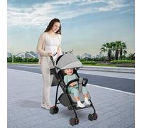 Passeggino leggero e compatto da 0 mesi a 4 anni, capacità di carico massima di 25 kg, passeggino pieghevole, schienale reclinabile, pieghevole automatico in 1 passo, baldacchino A-grigio
