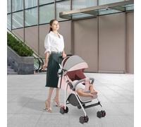 Passeggino leggero e compatto da 0 mesi a 4 anni, capacità di carico massima di 25 kg, passeggino pieghevole, schienale reclinabile, pieghevole automatico in 1 passo, canopy-C-rosa