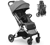 Nukido Passeggino per bambini con borsa da trasporto 0-36 mesi 0-15 kg pieghevole automatico in 2 secondi ruote a 360° con ammortizzazione grandi ruote fuoristrada grigio scuro