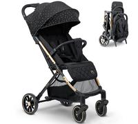 Nukido Passeggino per bambini con borsa da trasporto 0-36 mesi 0-15 kg pieghevole automatico in 2 secondi ruote a 360° con ammortizzazione grandi ruote fuoristrada nero oro