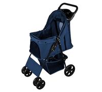 Passeggino per Animali Blu Navy Pieghevole 15kg 4 Ruote Gatto Cane Gancio di Sicurezza Cuscino Tettuccio Finestre in Rete Cestino Portabicchieri Copertura Antipioggia Impermeabile