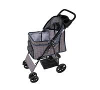 Passeggino per Animali Blu Tartan Pieghevole 15kg 4 Ruote Gatto Cane Gancio di Sicurezza Cuscino Tettuccio Finestre in Rete Cestino Portabicchieri Copertura Antipioggia Impermeabile