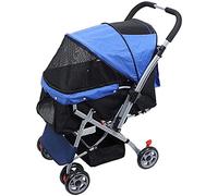 Passeggino per animali domestici, 4 ruote - Passeggino per cani Premium Passeggino per cuccioli con finestrelle in rete, leggero, robusto, pieghevole - Perfetto per i viaggi (Blu)