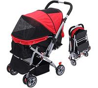 Passeggino per animali domestici, 4 ruote - Passeggino per cani Premium Passeggino per cuccioli con finestrelle in rete, leggero, robusto, pieghevole - Perfetto per i viaggi (Rosso)