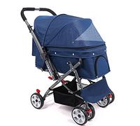 Passeggino per animali domestici a 4 ruote per cane gatto animale domestico con manico reversibile regolabile pieghevole con un solo clic,per animali di media taglia fino a 22,7 kg (blu)