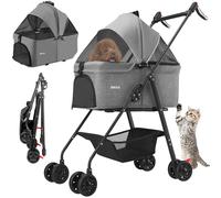 Passeggino per Animali Domestici Cestello Rimovibile Carrozzina Cani Gatti Grigi