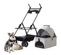 Passeggino per animali domestici Passeggino leggero per cani di piccola taglia, passeggino pieghevole per animali domestici con portabevande, passeggino per gatti con manico regolabile (grigio a)