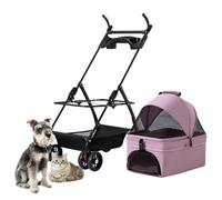 Passeggino per animali domestici Passeggino leggero per cani di piccola taglia, passeggino pieghevole per animali domestici con portabevande, passeggino per cuccioli con manico regolabile (Pink)