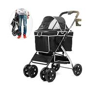 Passeggino per animali domestici per cani e gatti, passeggino da viaggio pieghevole facile a quattro ruote per cuccioli, gattini, carrello per animali domestici con cestino portaoggetti e portabi