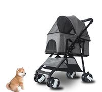 Passeggino Per Animali Domestici Per Cani Passeggino Per Animali Domestici Pieghevole 3 in 1 Trasportino Staccabile, Seggiolino Auto Per Animali Domestici Di Piccola E Media Taglia,Grigio