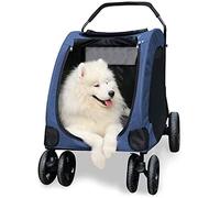 Passeggino per animali domestici pieghevole per tutti i terreni, carrozzina per gatti, 4 ruote, max 55 kg, carrello per cani di grandi dimensioni, rimorchio (grigio) (blu)