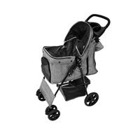 Passeggino per animali Grigio con Borsa Organizer Pieghevole da Viaggio per Cani