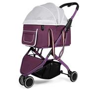 Passeggino per animali Passeggino per cani Passeggino per cani e gatti 3 in 1 Pieghevole per animali domestici Carico staccabile Seggiolino per auto e passeggino con pulsante (Viola) (Viola)