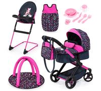 Passeggino per bambole Bayer XEO, seggiolone, sacco a pelo blu navy con acces...