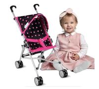 Passeggino per bambole Kinderplay in alluminio leggero, pieghevole, con cintura di sicurezza e ruote doppie silenziose, per bambole fino a 46 cm, altezza manico 54 cm, a partire dai 2 anni