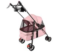 Passeggino per cane gatto con cestino portaoggetti, 4 ruote, passeggino per cani da tutto il terreno, pieghevole per cani, leggero e pratico rimovibile, 50 x 70 x 95 cm, rosa
