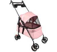 Passeggino per cane gatto con cestino portaoggetti, 4 ruote, per tutto il terreno, pieghevole per cani, leggero e pratico rimovibile-50 x 70 x 95 cm, rosa