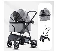 Passeggino per cani 2 in 1 per cani di taglia piccola e media, Passeggino per cani di gatto Passeggino da viaggio pieghevole a 4 ruote con cestello portaoggetti e portabicchieri (Grigio chiaro)