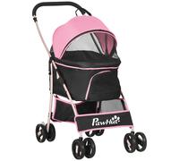 Passeggino per Cani 2 in 1 Pieghevole e Convertibile in Trasportino con 2 Guinzagli e Cuscino, Rosa