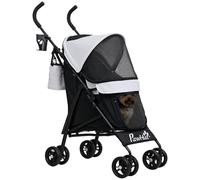 Passeggino per Cani 76x44x103 cm con 2 Finestre a Rete Nero e Grigio Chiaro