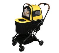 Passeggino per cani a due piani staccabile, 4 ruote, multifunzionale, 3 in 1, con cestino, leggero e pieghevole, con finestre in rete, per animali domestici di taglia media e piccola (giallo)